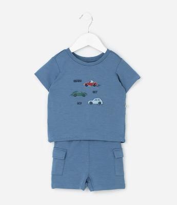 Conjunto Infantil com Bordado de Carros – Tam 0 a 18 Meses