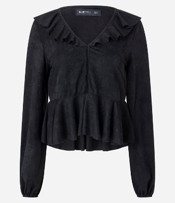 Blusa Manga Longa com Decote em V e Babados