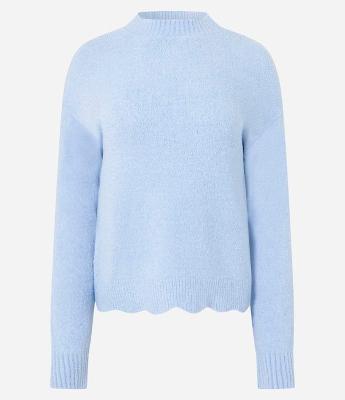 Blusão em Tricô Mousse Liso com Barra Ondulada