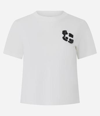 Blusa Baby Look com Bordado Floral em Paetê