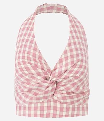 Blusa Frente Única Xadrez com Amarração Frontal