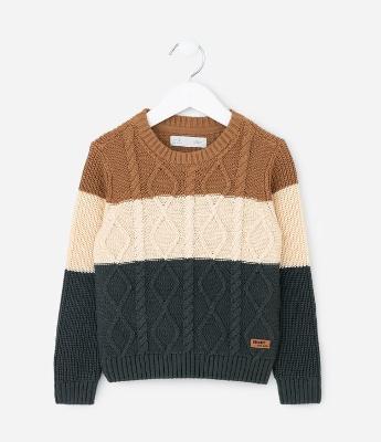 Casaco Infantil em Efeito Tricô Trançados – Tam 1 a 5/6 Anos