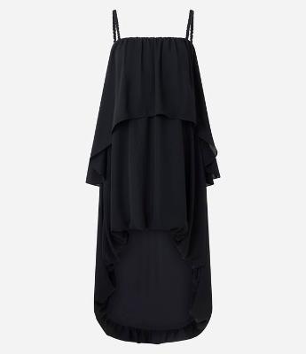 Vestido Mullet Alcinha em Crepe com Babados