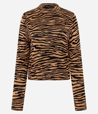 Blusa em Tricô com Manga Longa e Estampa Animal Print