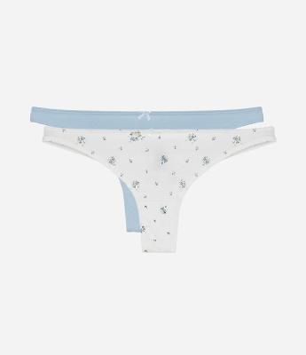 Kit 02 Calcinhas Biquíni Fio Duplo em Algodão com Estampa Floral