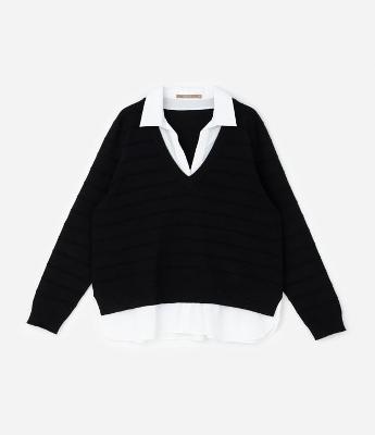 Suéter em Tricô com Efeito de Sobreposição Curve & Plus Size