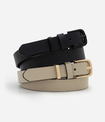 Kit 02 Cintos em PU Texturizados com Fivela Metálica