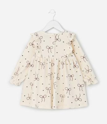 Vestido Infantil com Estampa de Laços e Meia Calça – Tam 1 a 6 Anos