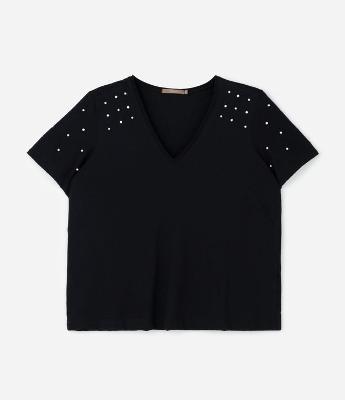 Blusa Regular em Algodão com Aplicação de Strass Curve & Plus Size