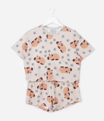 Pijama Infantil com Estampa de Capivaras – Tam 5 a 16 Anos
