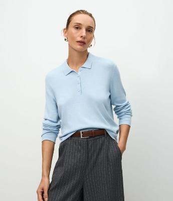 Blusa Manga Longa em Tricô com Gola Polo