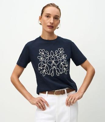 Camiseta em Algodão com Bordado Frontal