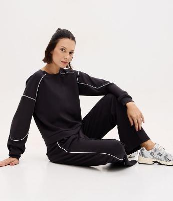 Blusão Esportivo Oversized em Modal com Friso Contrastante