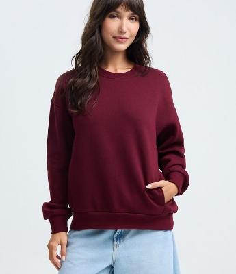 Blusão Básico Fechado em Moletom com Felpa