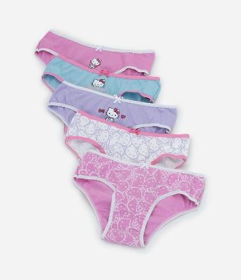 Kit 05 Calcinhas Infantis em Algodão com Hello Kitty – Tam 4 a 14 Anos