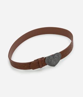 Cinto Médio em PU Liso com Fivela em Formato de Coração