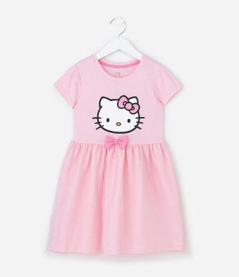 Camisola Infantil com Estampa Hello Kitty e Saia de Tule – Tam 3 a 8 Anos