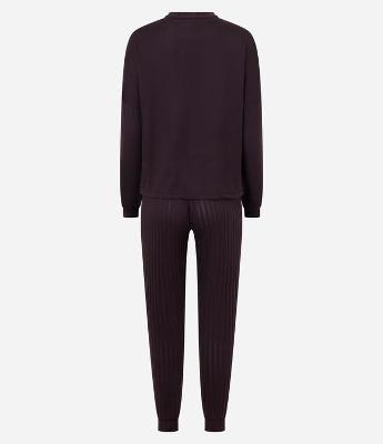 Pijama Longo em Tricô com Calça Canelada