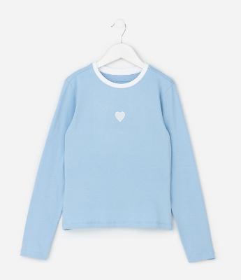 Blusa Infantil Baby Look com Bordado Coração – Tam 5 a 14 Anos