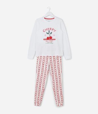 Pijama Infantil com Estampa Cereja e Corações – Tam 5 a 14 Anos