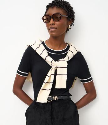 Blusa Regular em Tricô com Viés Contrastantes