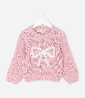 Suéter Infantil em Efeito Tricô com Bordado de Laço – Tam 1 a 5/6 Anos