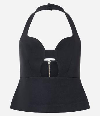 Blusa Alfaiatada Sem Manga com Decote Halter Vazado