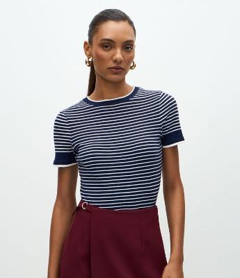 Blusa Regular em Tricô com Estampa Listrada
