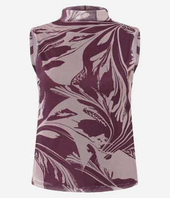 Blusa de Tule com Estampa Abstrata e Gola Média