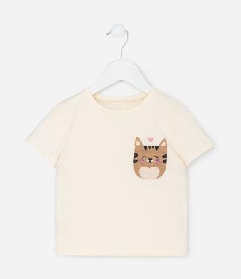 Camiseta Infantil Slim com Bolsinho de Gatinho – Tam 1 a 5/6 Anos