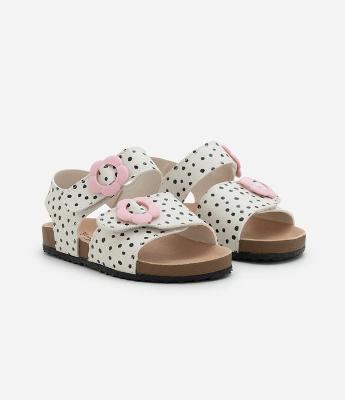 Sandália Infantil com Poá e Fivela Flor – Tam 20 a 27