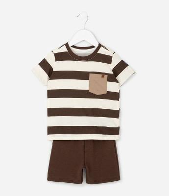 Conjunto Infantil Camiseta Listrada com Bermuda – Tam 1 a 5/6 Anos