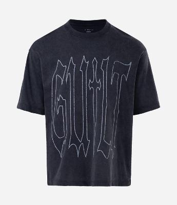 Camiseta Boxy Manga Curta em Algodão com Lettering Guilt