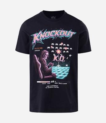 Camiseta Manga Curta em Algodão com Estampa Knockout