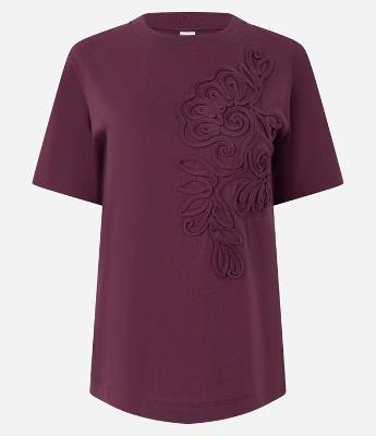Camiseta em Algodão com Bordado Floral
