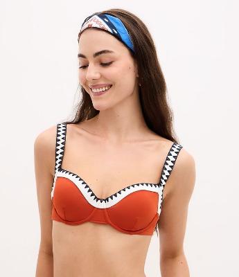 Biquini Top Meia Taça em Microfibra com Bordado Zig Zag