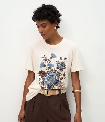 Blusa em Algodão com Manga Curta e Estampa Floral