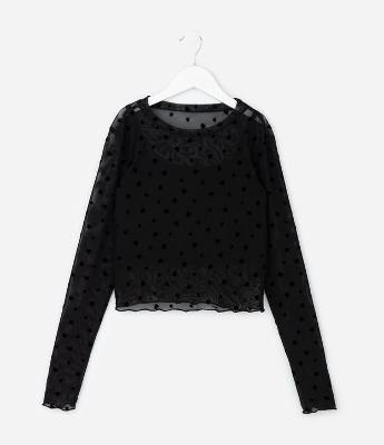 Camiseta Infantil em Tule com Corações e Regata Interna – Tam 5 A 14 Anos