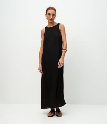 Vestido Longo em Viscolinho com Bolsos