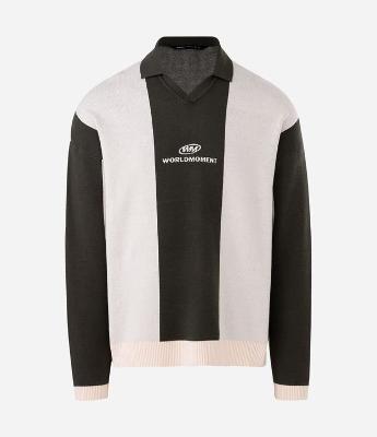 Suéter em Tricô com Gola Polo e Lettering no Peito