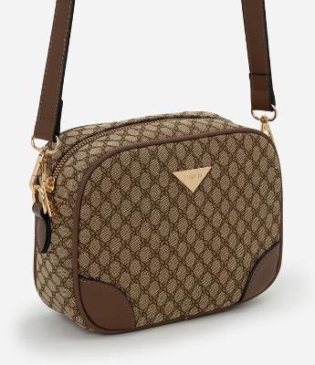 Bolsa Transversal Pequena em PU com Metais Aplicados