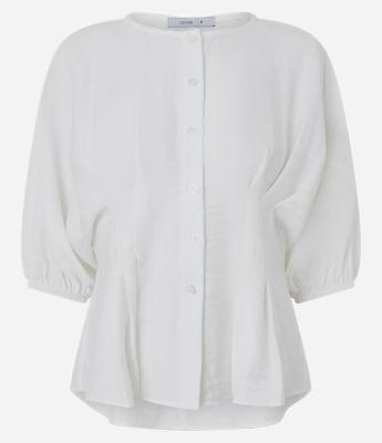 Camisa Peplum com Mangas Bufantes e Cintura Drapeada