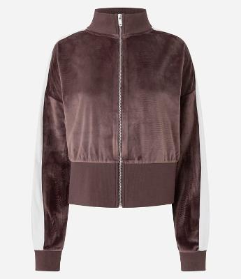 Casaco em Plush com Gola Alta e Listra Lateral