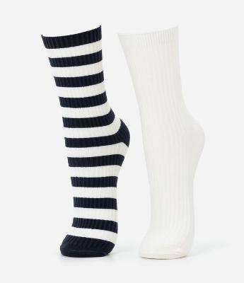 Kit 02 Meias Cano Médio em Poliamida com Estampa Listrada e Lettering Doing My Best