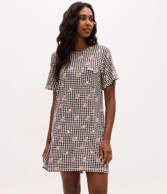 Camisola Curta em Viscolycra com Estampa Xadrez Vichy e Ursinhos