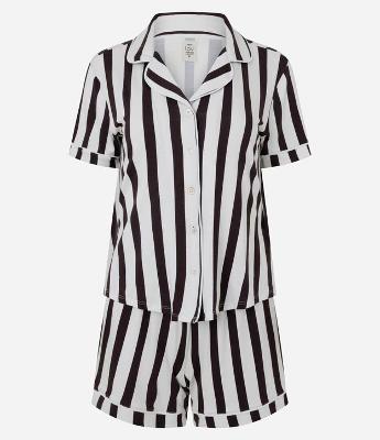 Pijama Americano Curto em Viscolycra com Estampa Listrada