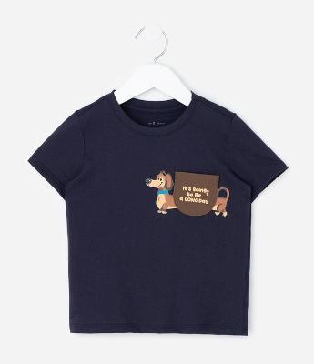 Camiseta Infantil com Bolsinho Interativo Cachorro Salsicha – Tam 1 a 5/6 Anos