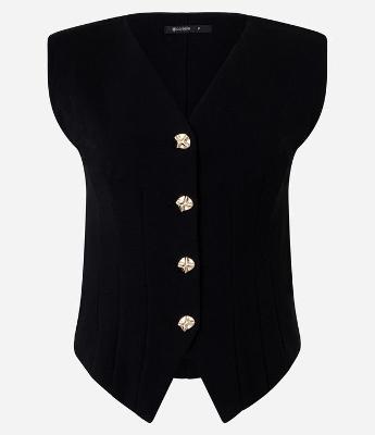 Colete Acinturado em Ponto Roma com Abotoamento Frontal