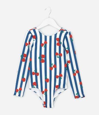 Maiô Infantil com Estampa de Cerejas e Listras – Tam 5 a 14 Anos