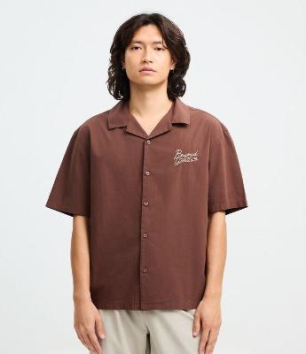 Camisa Boxy Manga Curta Texturizada com Lettering Bordado